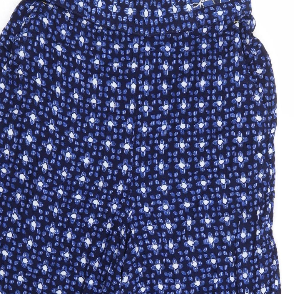 White Stuff Womens Blue Geometric Viscose Cropped Trousers Size 8 L20 in Regular