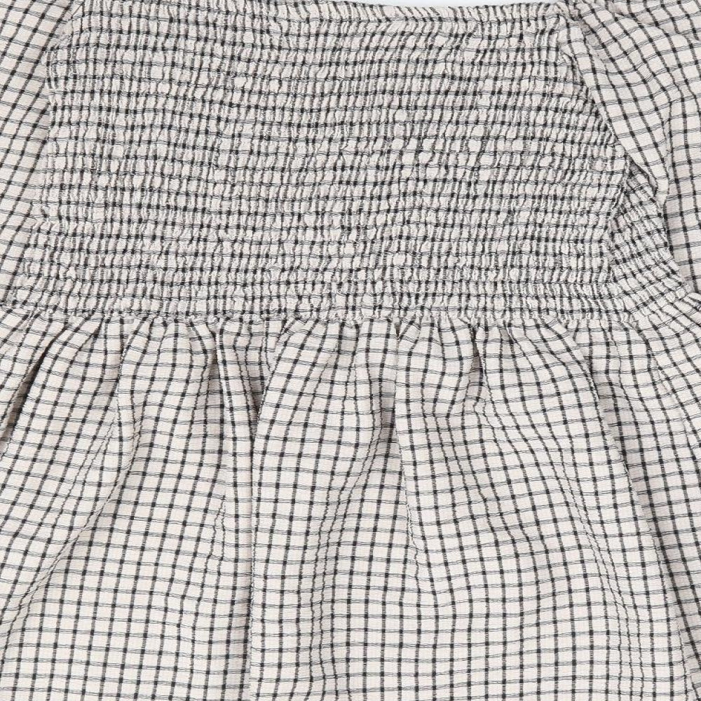 F&F Womens Beige Check Polyester Basic Blouse Size 10 Off the Shoulder - Shirred Bust Peplum