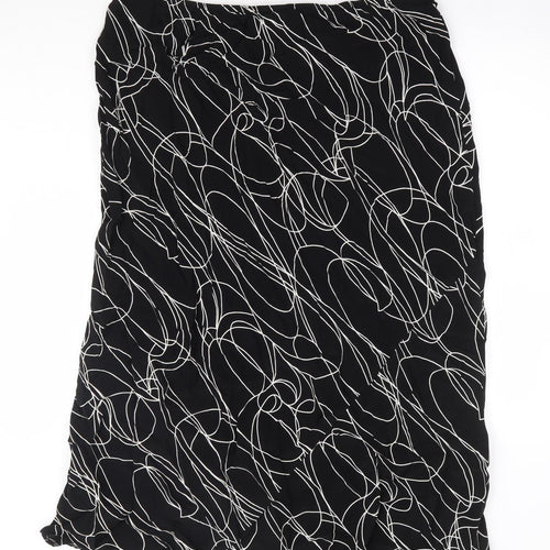 BHS Womens Black Geometric Viscose A-Line Skirt Size 18