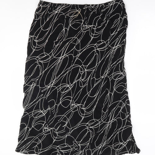 BHS Womens Black Geometric Viscose A-Line Skirt Size 18