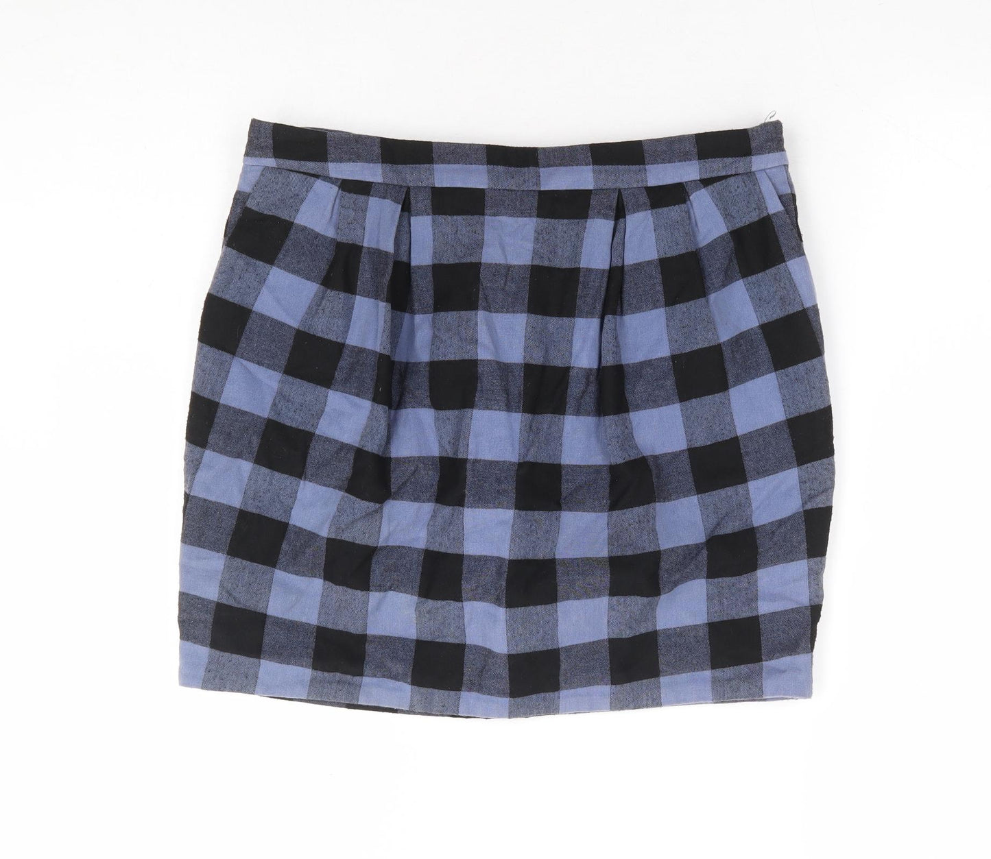Topshop Womens Blue Check Cotton Mini Skirt Size 12 Zip