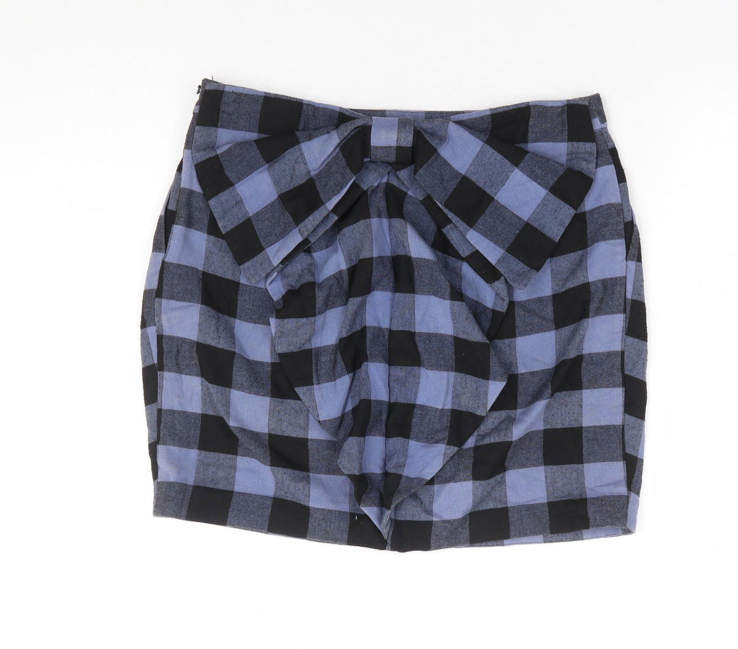 Topshop Womens Blue Check Cotton Mini Skirt Size 12 Zip