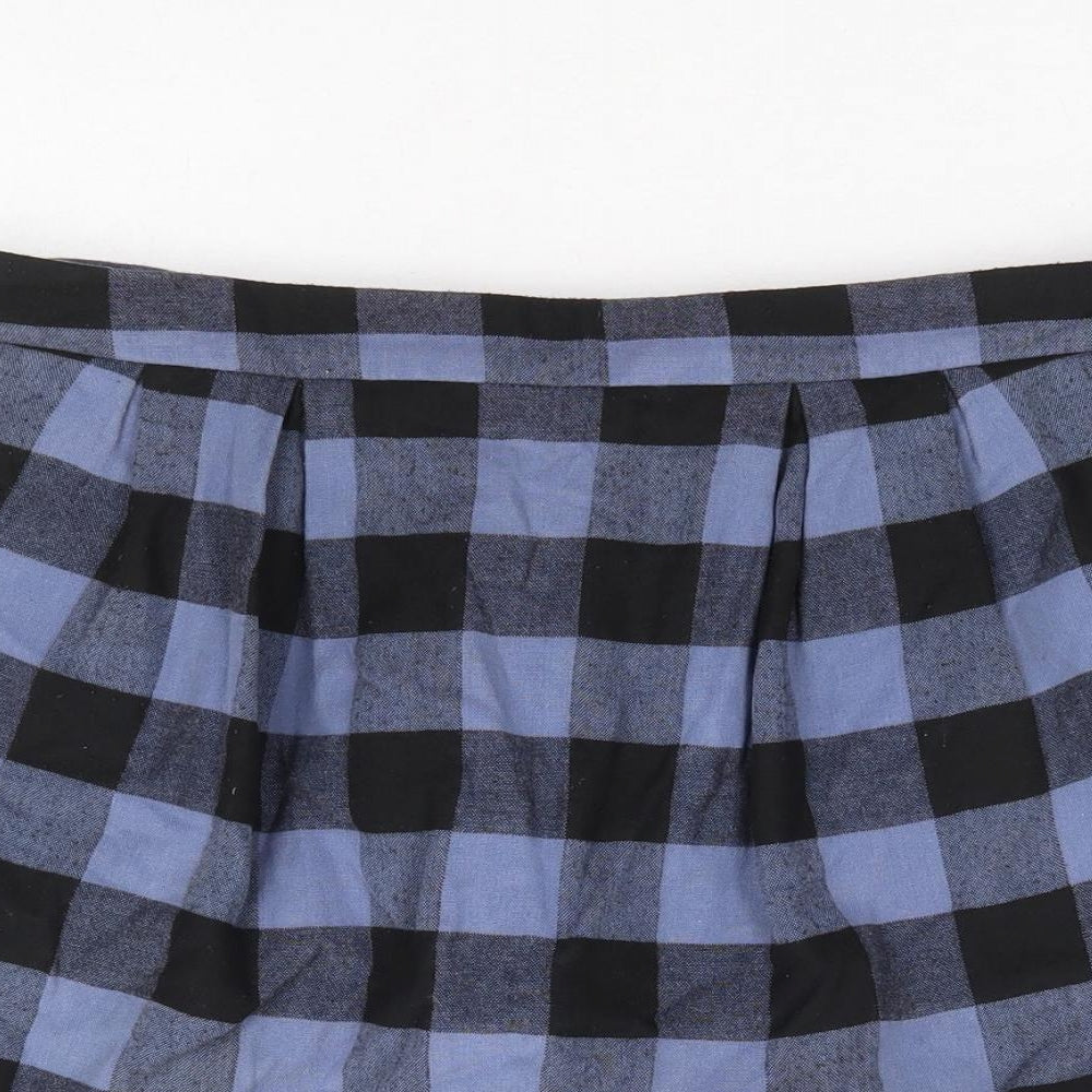 Topshop Womens Blue Check Cotton Mini Skirt Size 12 Zip