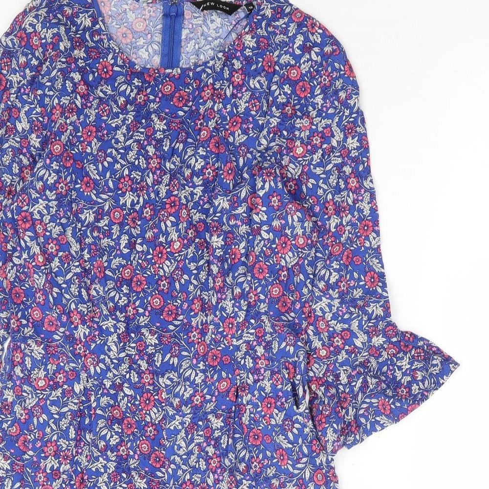 New Look Womens Blue Floral Viscose Playsuit One-Piece Size 10 Zip