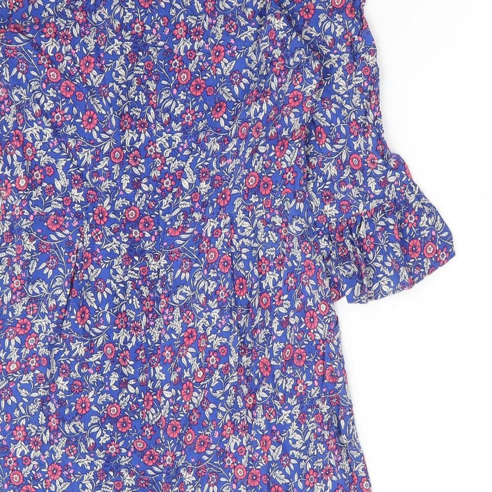 New Look Womens Blue Floral Viscose Playsuit One-Piece Size 10 Zip