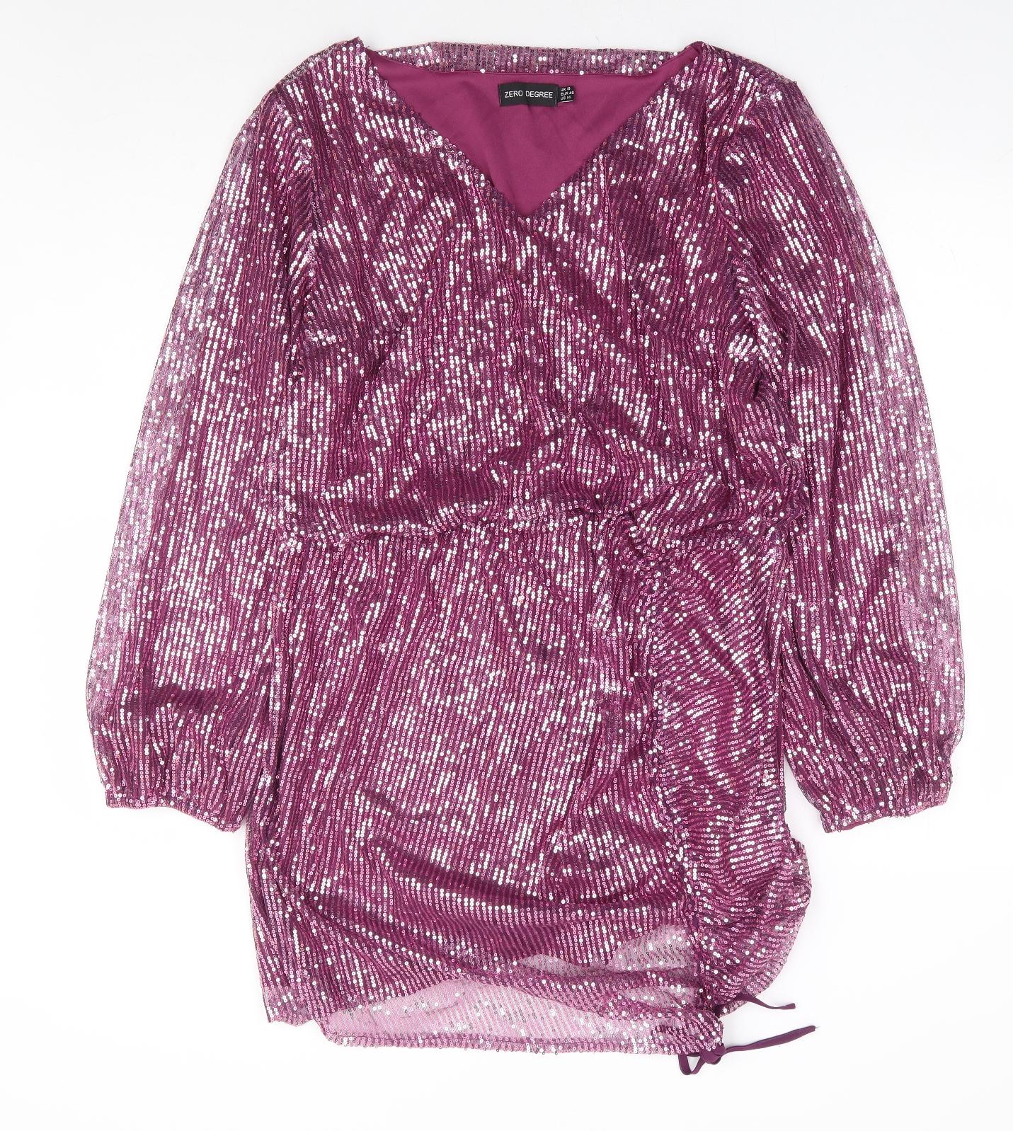 Zero Degree Womens Purple Polyester A-Line Size 18 V-Neck Tie