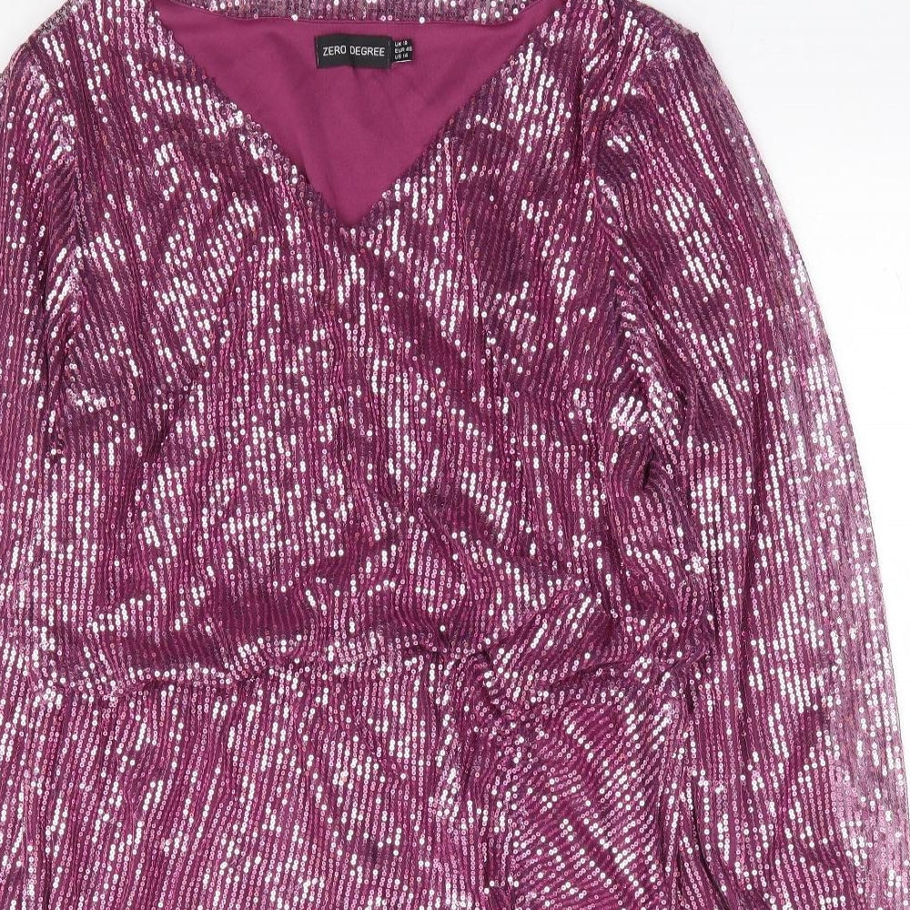 Zero Degree Womens Purple Polyester A-Line Size 18 V-Neck Tie