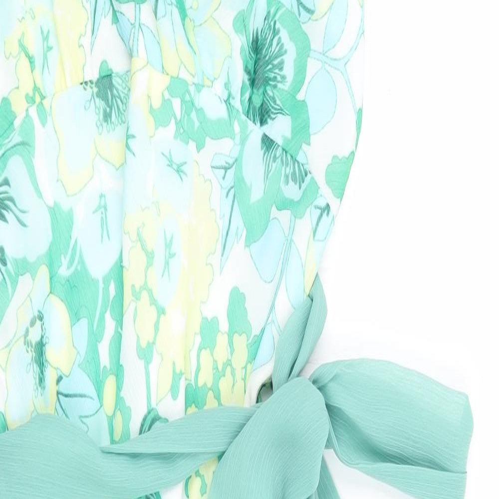 New Look Womens Green Floral Polyester Wrap Dress Size 12 V-Neck Tie - Faux Wrap