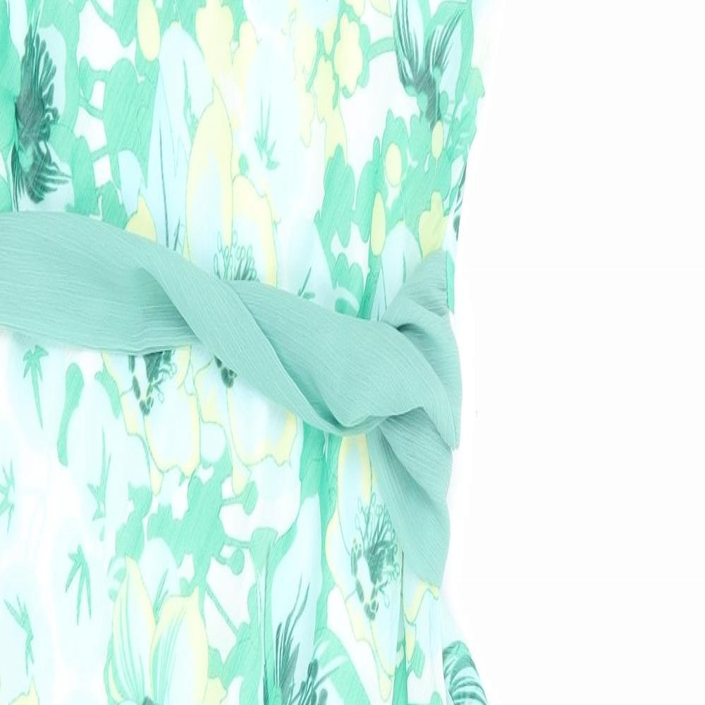 New Look Womens Green Floral Polyester Wrap Dress Size 12 V-Neck Tie - Faux Wrap