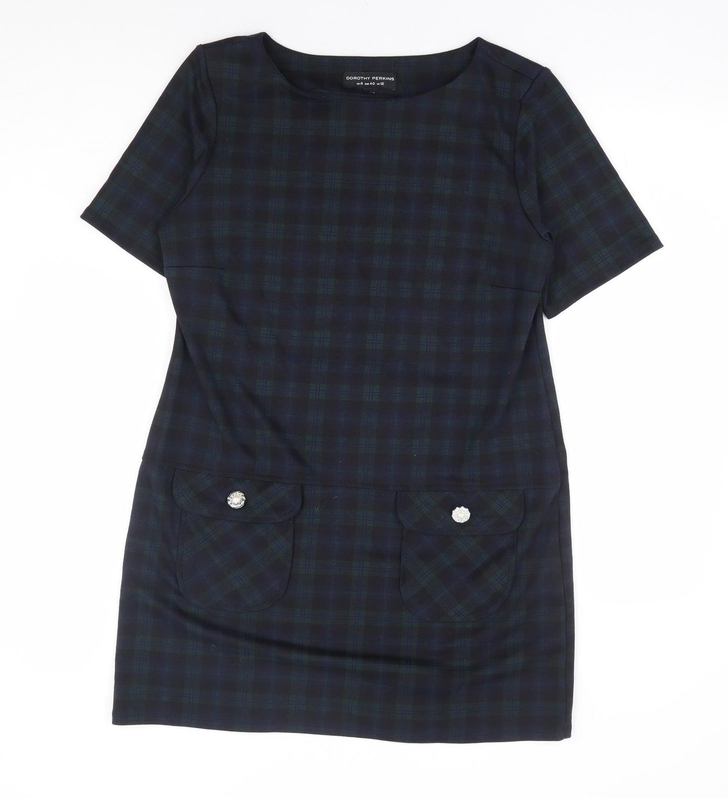 Dorothy Perkins Womens Blue Plaid Polyester Shift Size 12 Boat Neck Pullover