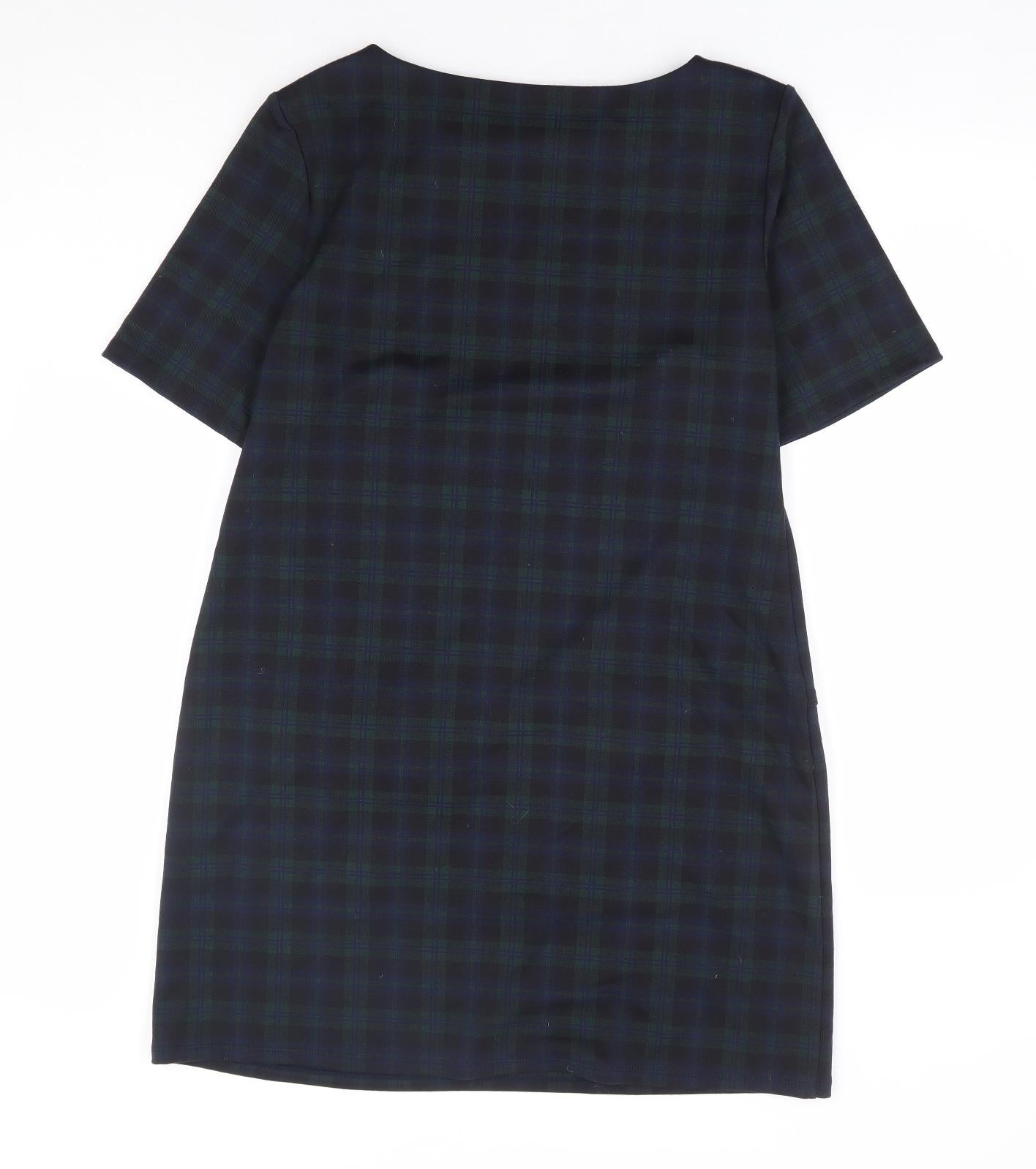 Dorothy Perkins Womens Blue Plaid Polyester Shift Size 12 Boat Neck Pullover