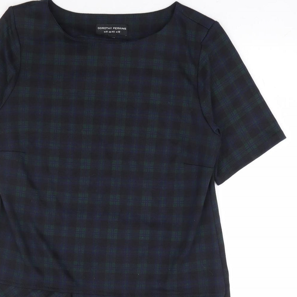 Dorothy Perkins Womens Blue Plaid Polyester Shift Size 12 Boat Neck Pullover