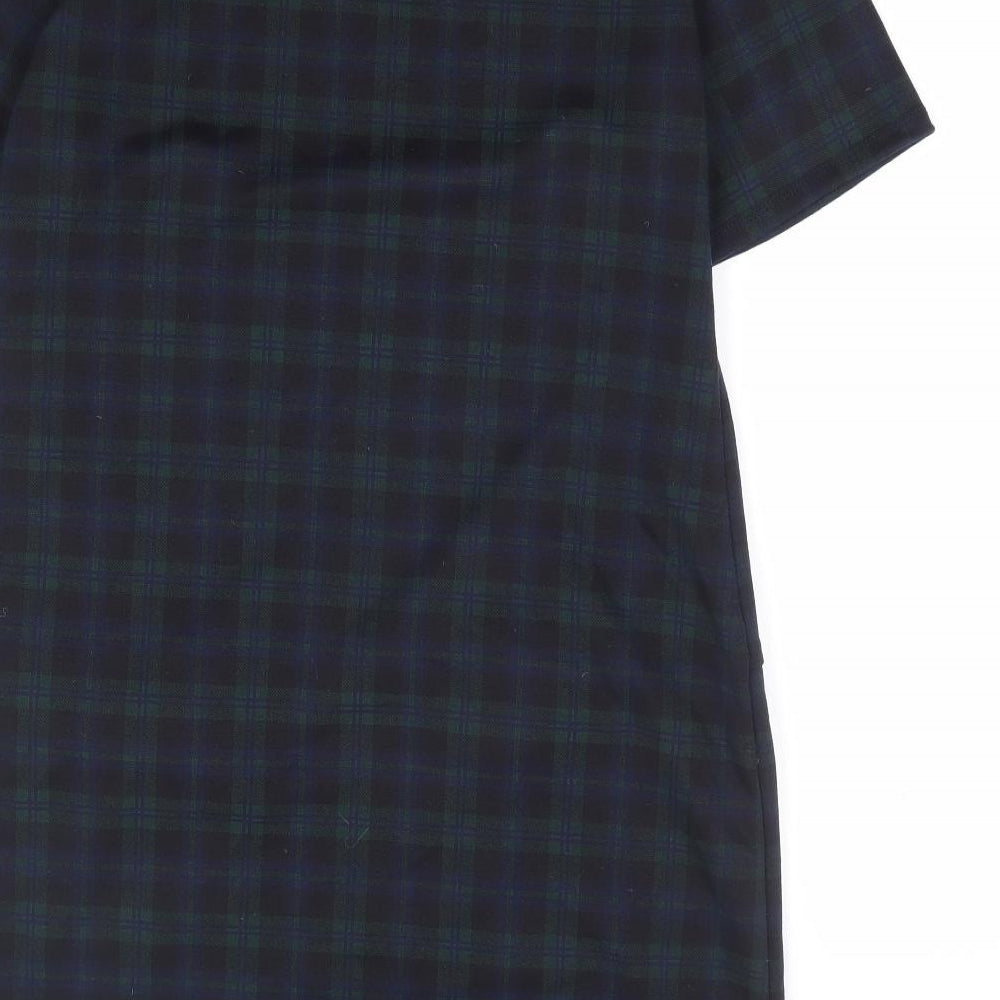 Dorothy Perkins Womens Blue Plaid Polyester Shift Size 12 Boat Neck Pullover