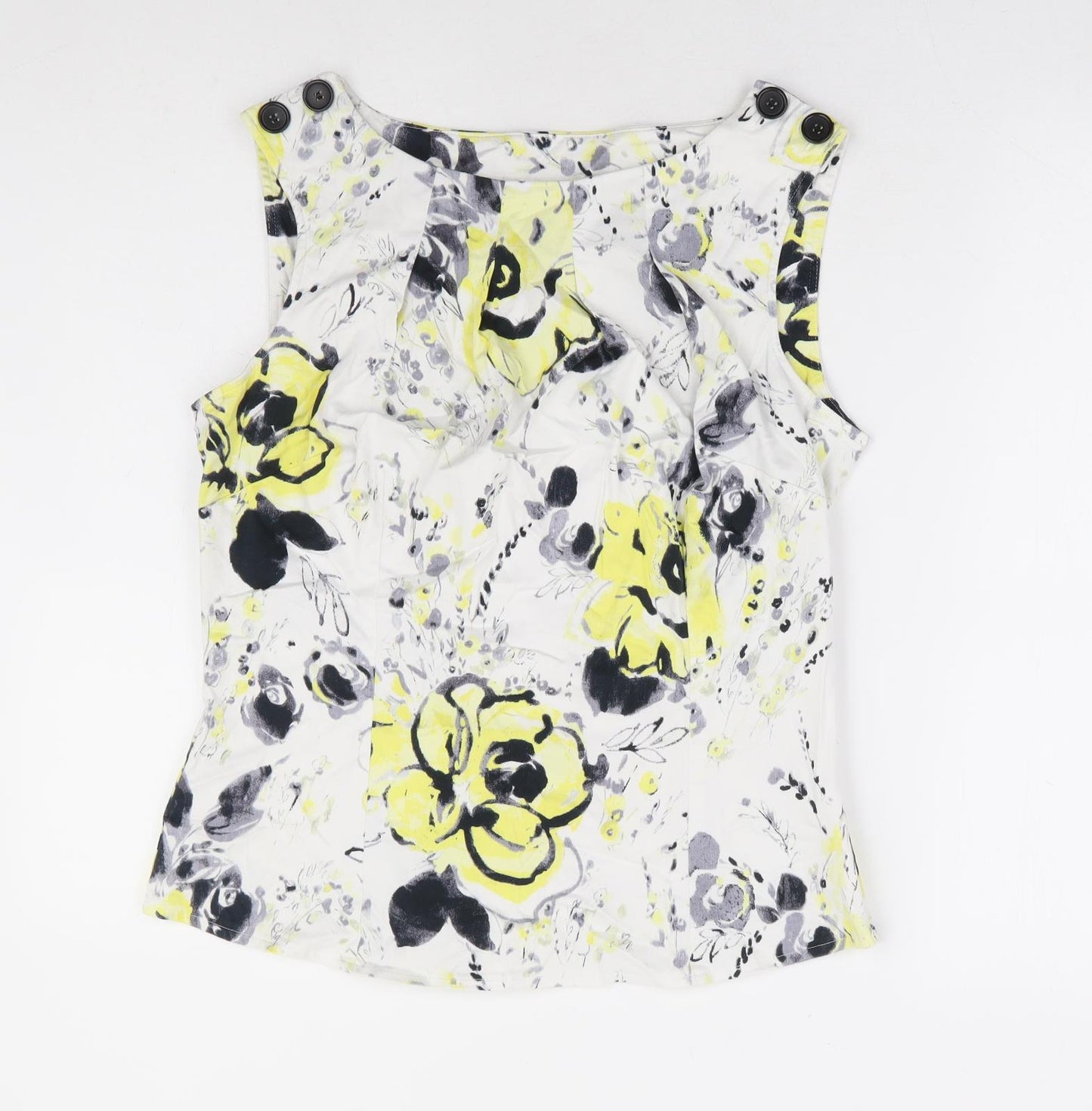 NEXT Womens White Floral Cotton Basic Tank Size 14 Boat Neck