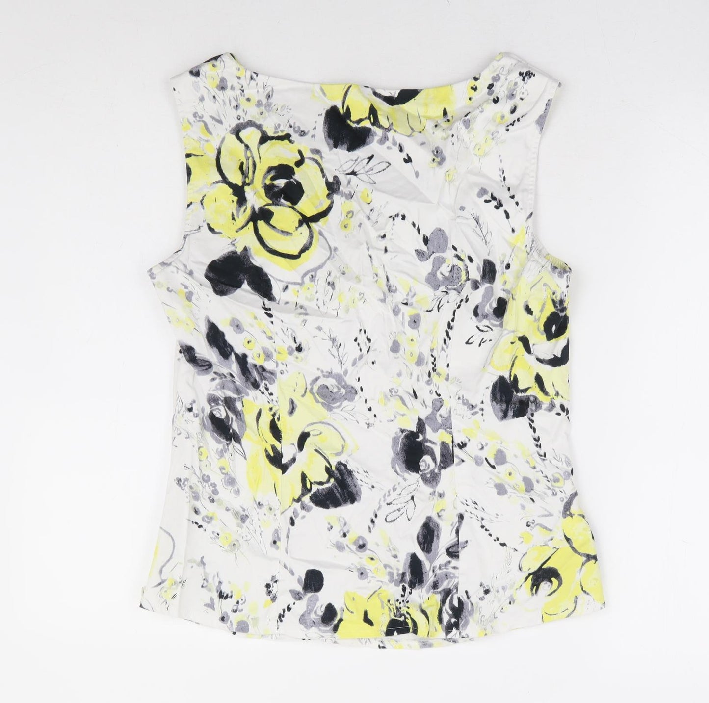 NEXT Womens White Floral Cotton Basic Tank Size 14 Boat Neck