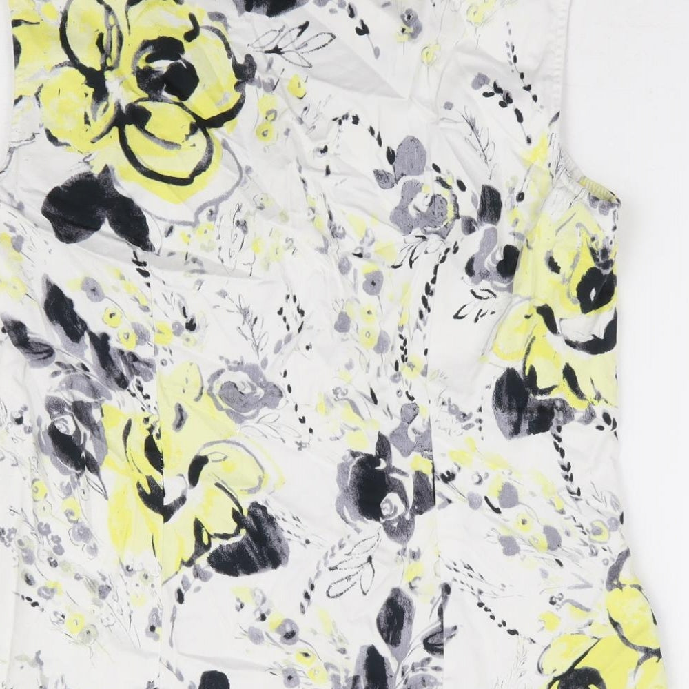NEXT Womens White Floral Cotton Basic Tank Size 14 Boat Neck