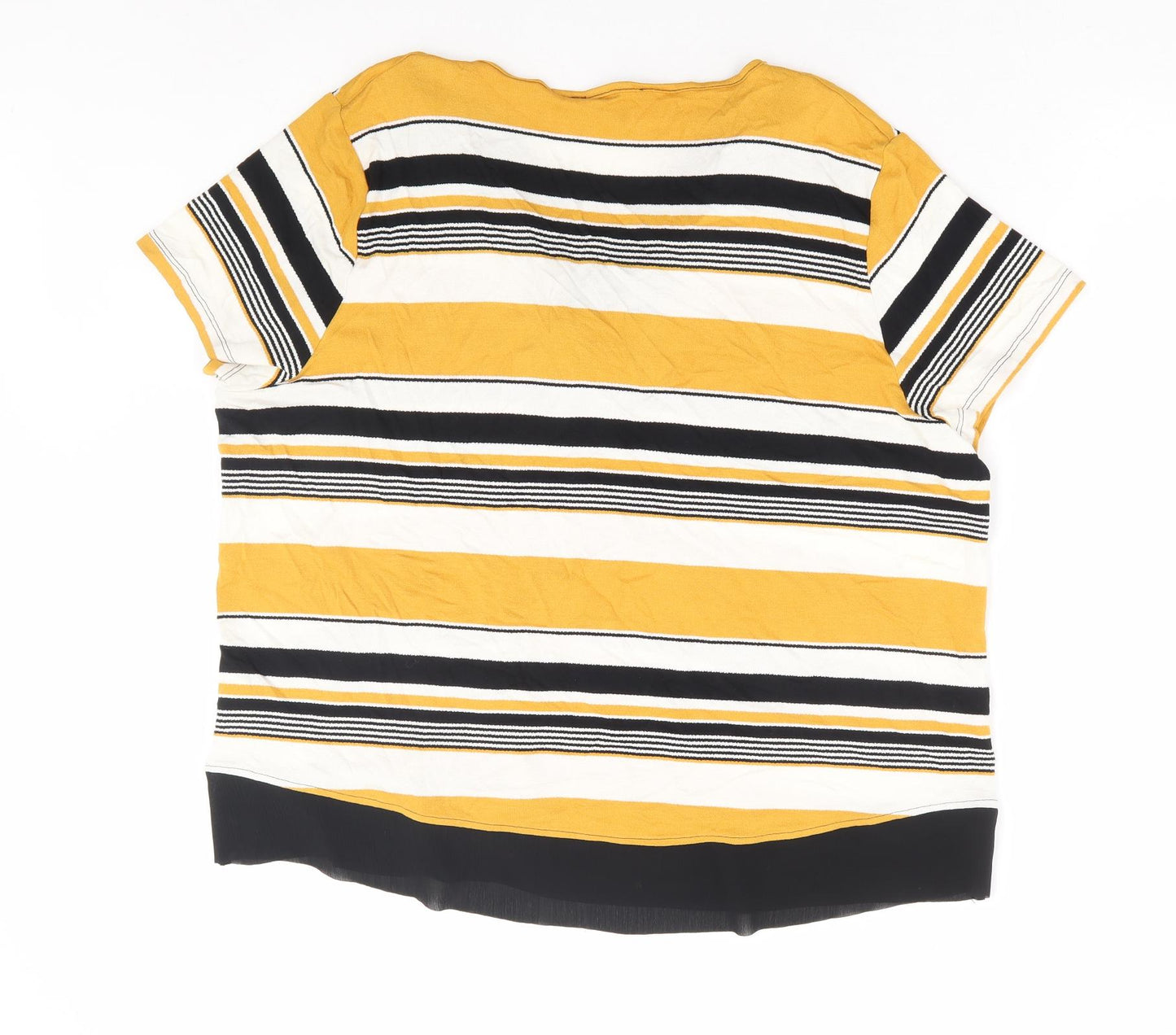 Marks and Spencer Womens Yellow Striped Viscose Basic T-Shirt Size 18 V-Neck - Chiffon Trim