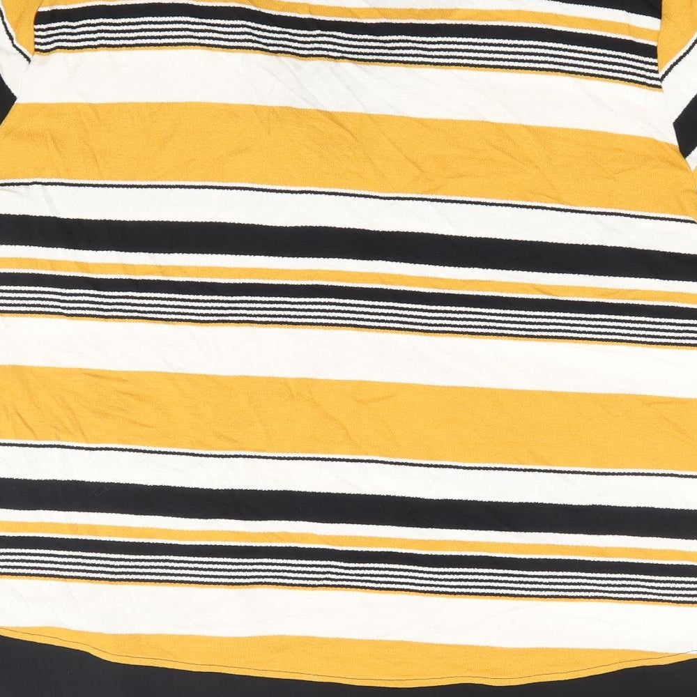 Marks and Spencer Womens Yellow Striped Viscose Basic T-Shirt Size 18 V-Neck - Chiffon Trim