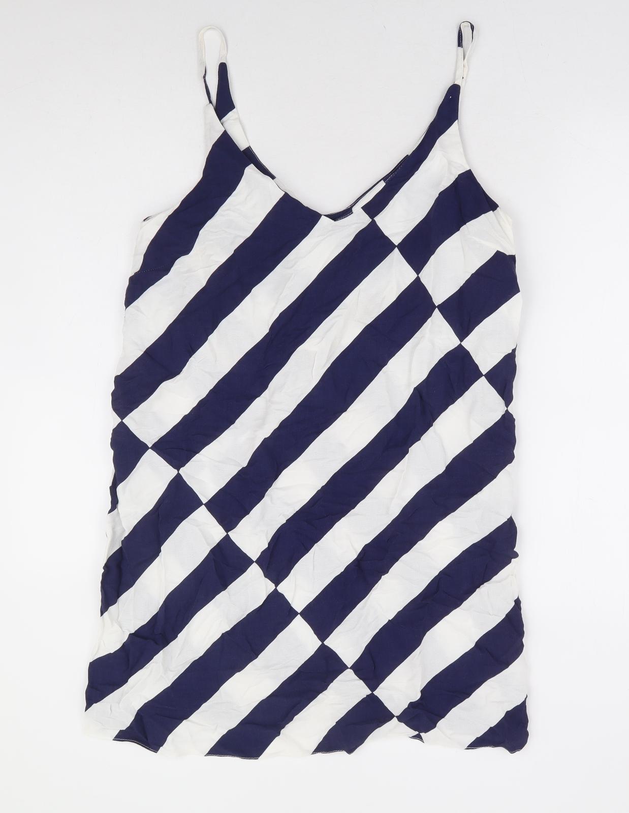 New Look Womens Blue Striped Polyester Slip Dress Size 12 V-Neck Pullover