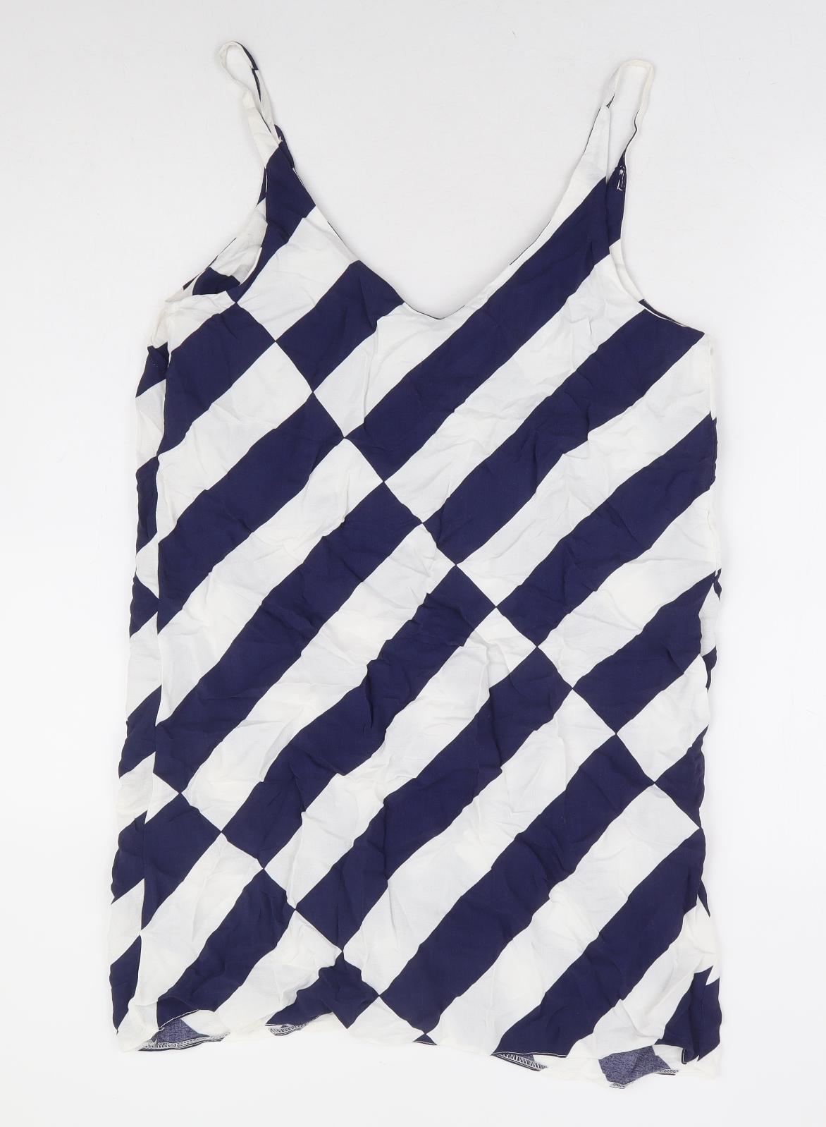 New Look Womens Blue Striped Polyester Slip Dress Size 12 V-Neck Pullover