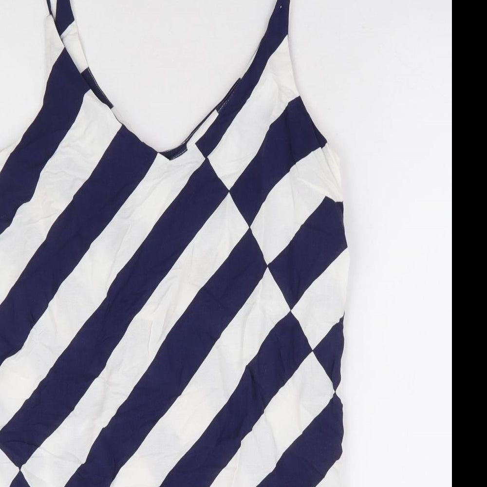 New Look Womens Blue Striped Polyester Slip Dress Size 12 V-Neck Pullover