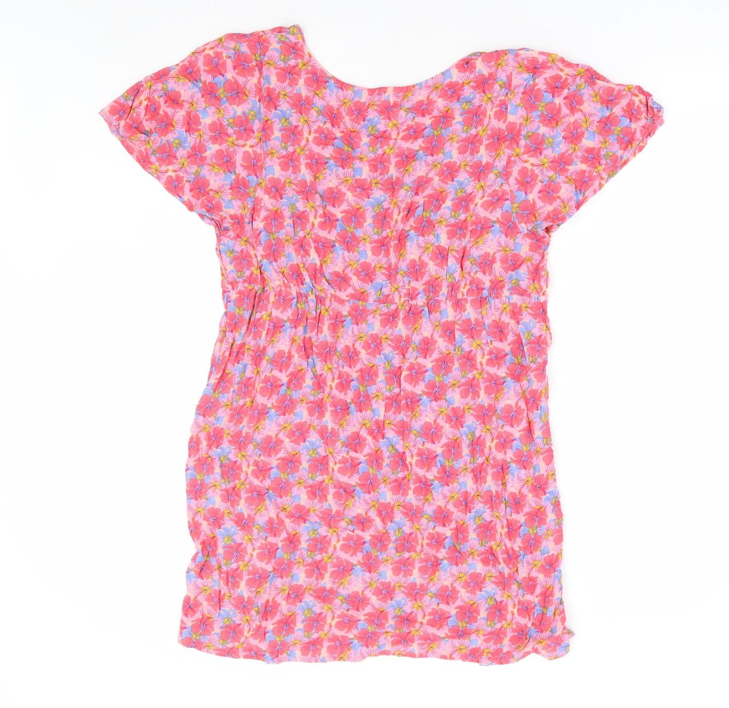Primark Womens Pink Floral Viscose A-Line Size 14 V-Neck Pullover