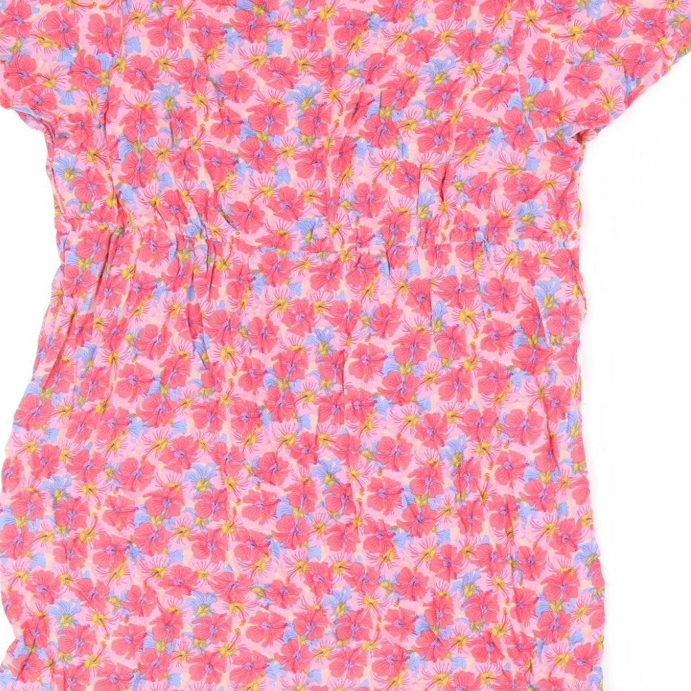 Primark Womens Pink Floral Viscose A-Line Size 14 V-Neck Pullover