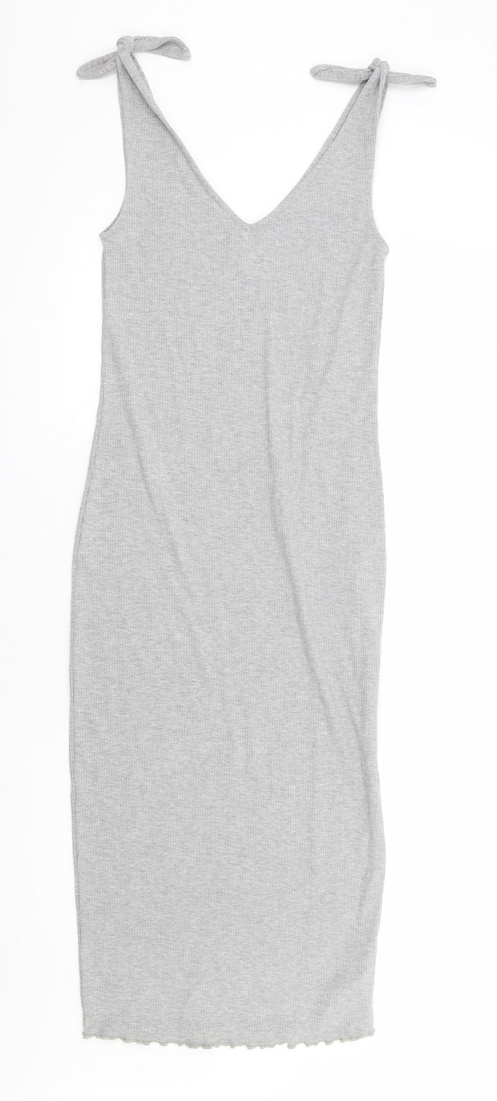 Topshop Womens Grey Polyester Tank Dress Size 8 V-Neck Tie - Ribbed