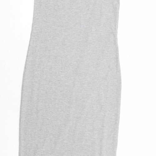 Topshop Womens Grey Polyester Tank Dress Size 8 V-Neck Tie - Ribbed