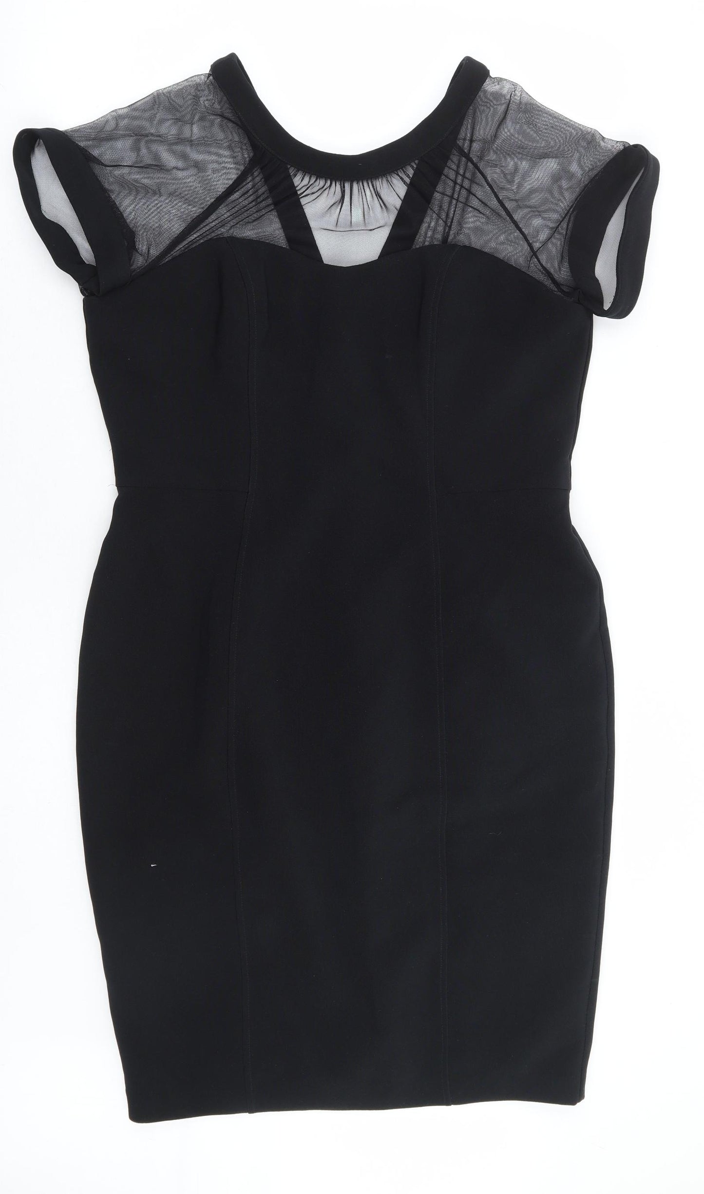Marks and Spencer Womens Black Polyester A-Line Size 14 Round Neck Zip - Mesh Detailing