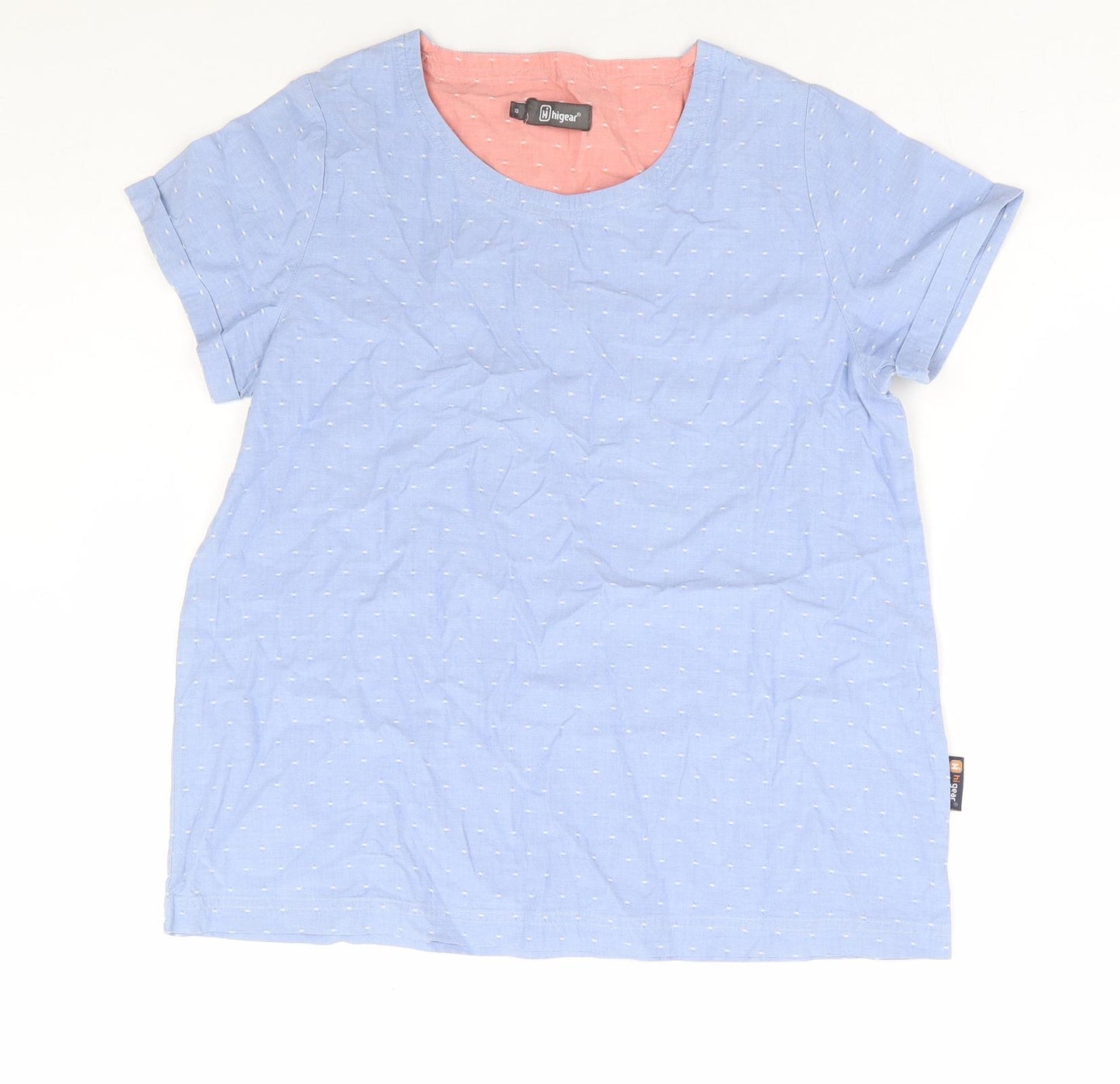 Hi Gear Womens Blue Geometric 100% Cotton Basic T-Shirt Size 10 Round Neck