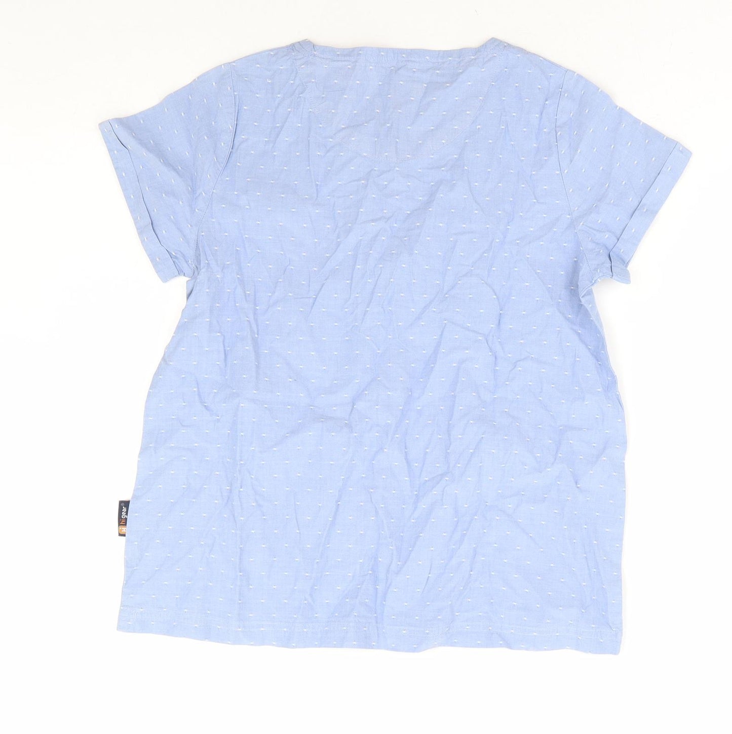 Hi Gear Womens Blue Geometric 100% Cotton Basic T-Shirt Size 10 Round Neck