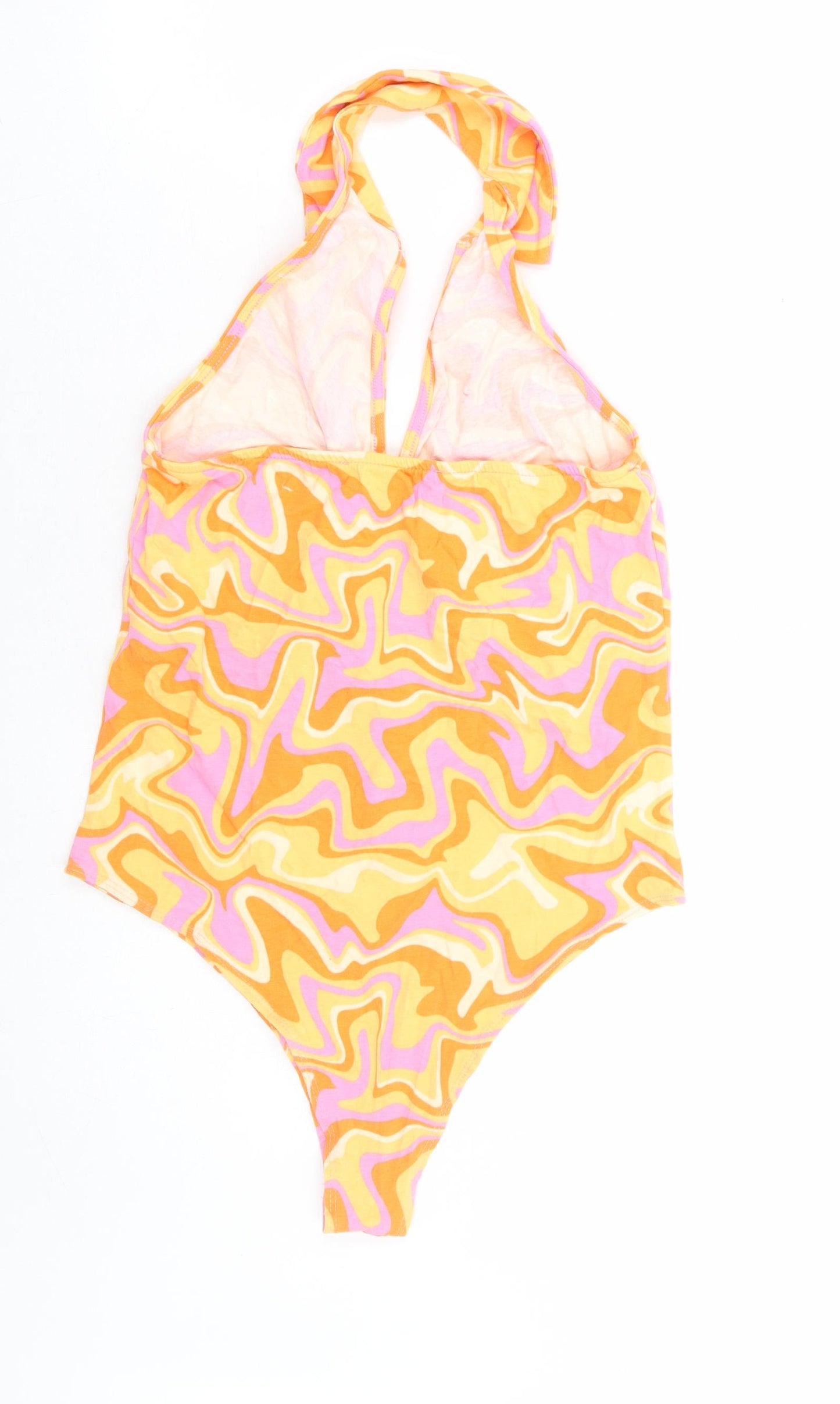Primark Womens Orange Geometric Cotton Bodysuit One-Piece Size 10 Snap - Cut Out Detail