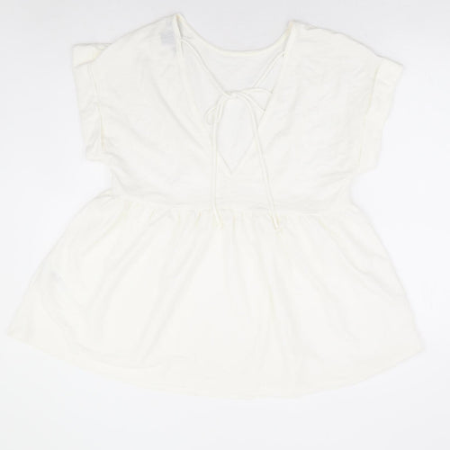 Primark Womens White Viscose Basic Blouse Size 10 Round Neck - Smock Peplum