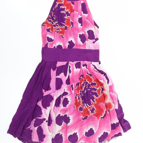 Warehouse Womens Purple Floral Polyester Fit & Flare Size 6 Round Neck Zip - Tulle Petticoat