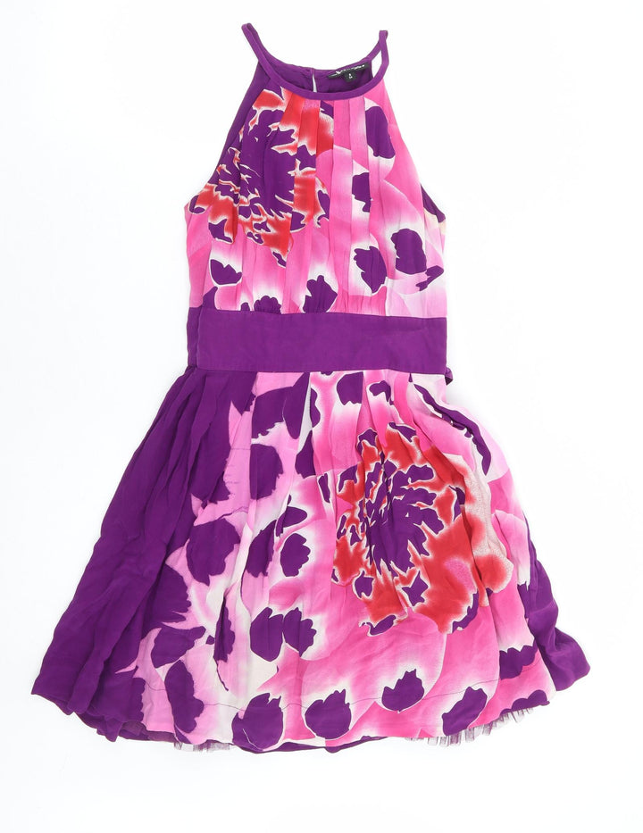 Warehouse Womens Purple Floral Polyester Fit & Flare Size 6 Round Neck Zip - Tulle Petticoat