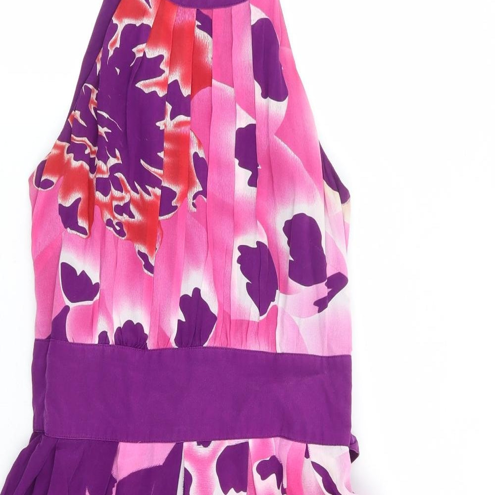 Warehouse Womens Purple Floral Polyester Fit & Flare Size 6 Round Neck Zip - Tulle Petticoat