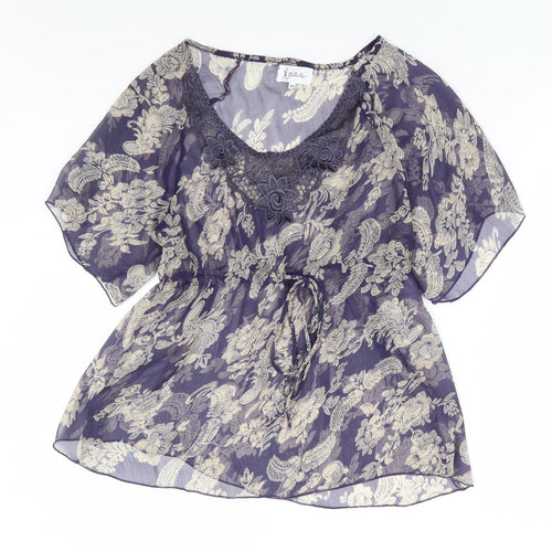 Georgetown Womens Blue Floral Polyester Basic Blouse Size M Scoop Neck