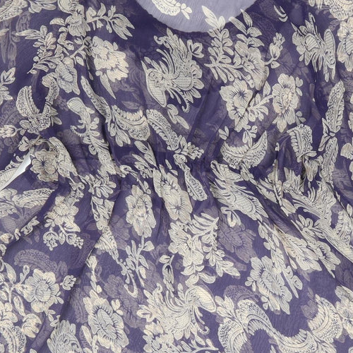 Georgetown Womens Blue Floral Polyester Basic Blouse Size M Scoop Neck
