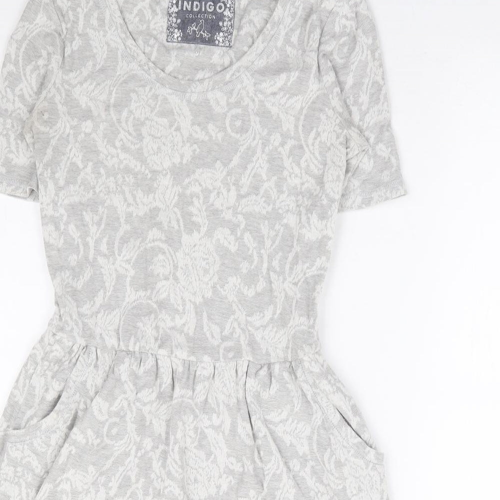 Indigo Womens Grey Floral Cotton Fit & Flare Size 8 Scoop Neck Pullover