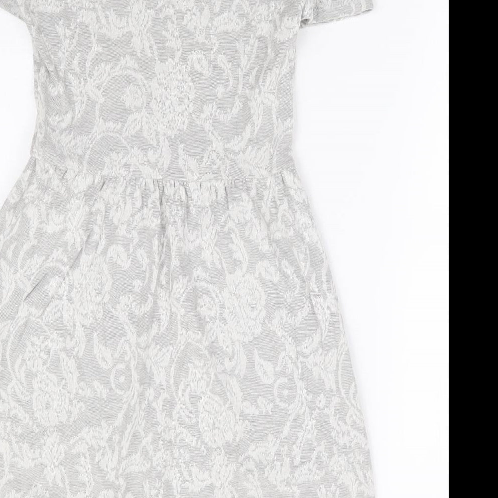 Indigo Womens Grey Floral Cotton Fit & Flare Size 8 Scoop Neck Pullover