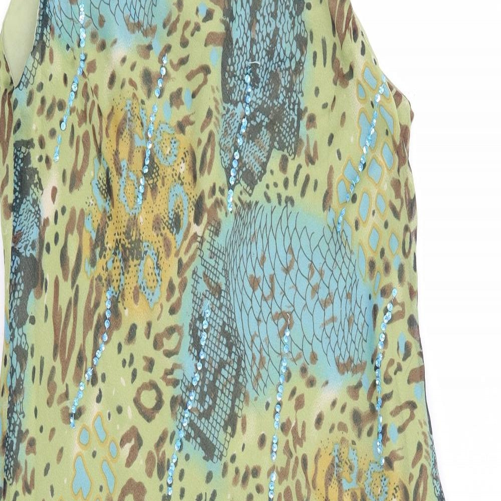 Papa Womens Green Animal Print Polyester A-Line Size L Scoop Neck Pullover - Mixed Prints