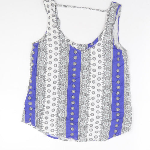 Oasis Womens Ivory Geometric Viscose Basic Tank Size 10 Scoop Neck