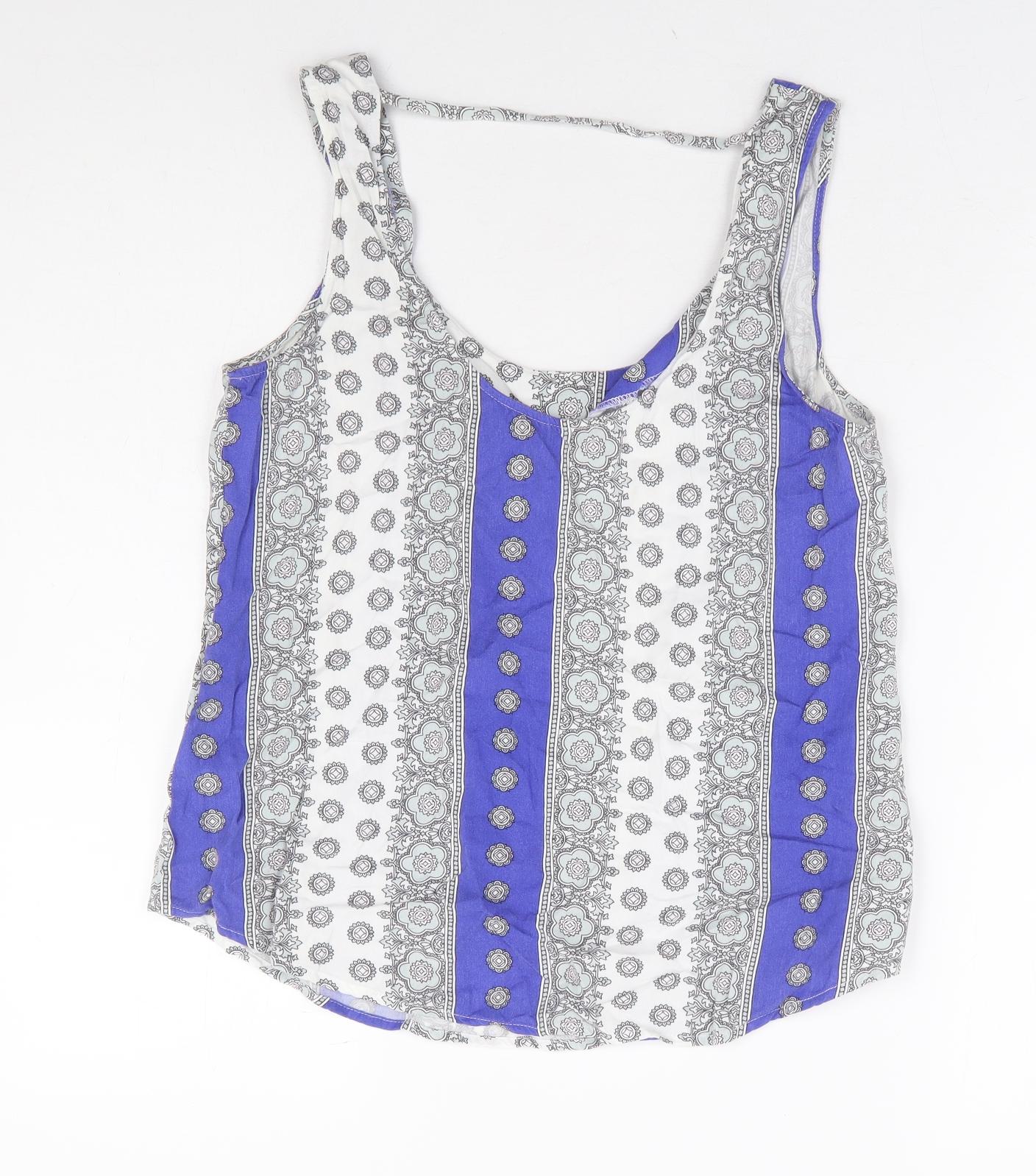 Oasis Womens Ivory Geometric Viscose Basic Tank Size 10 Scoop Neck