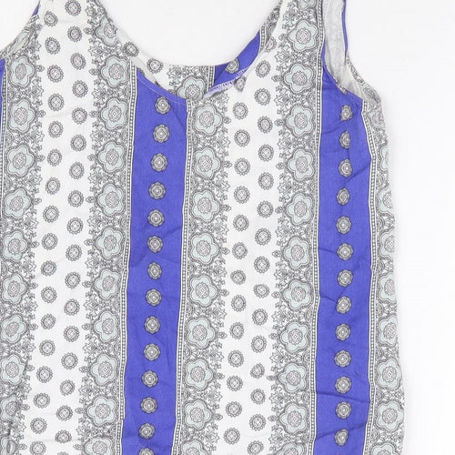 Oasis Womens Ivory Geometric Viscose Basic Tank Size 10 Scoop Neck