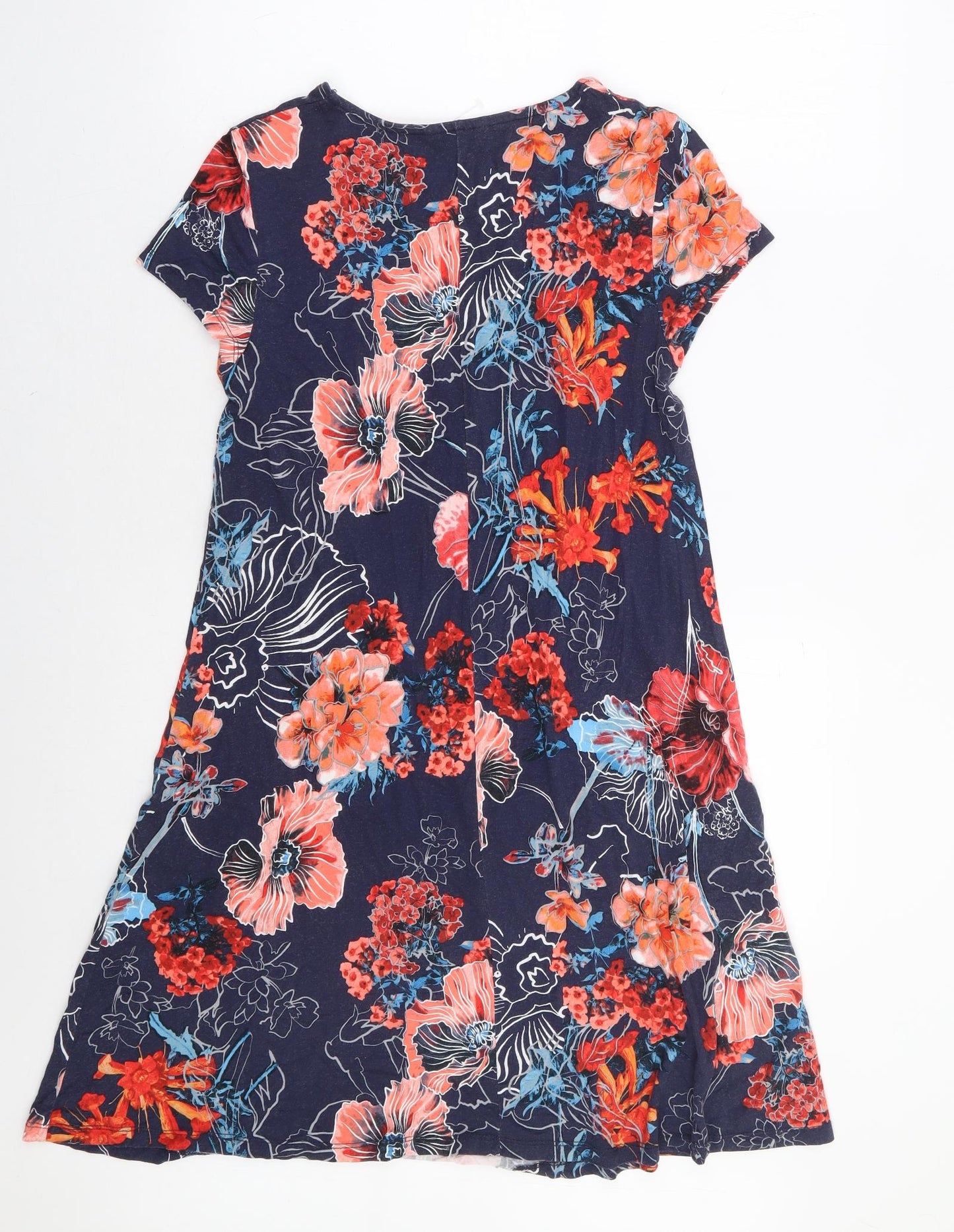 TU Womens Blue Floral Viscose A-Line Size 10 Round Neck Pullover