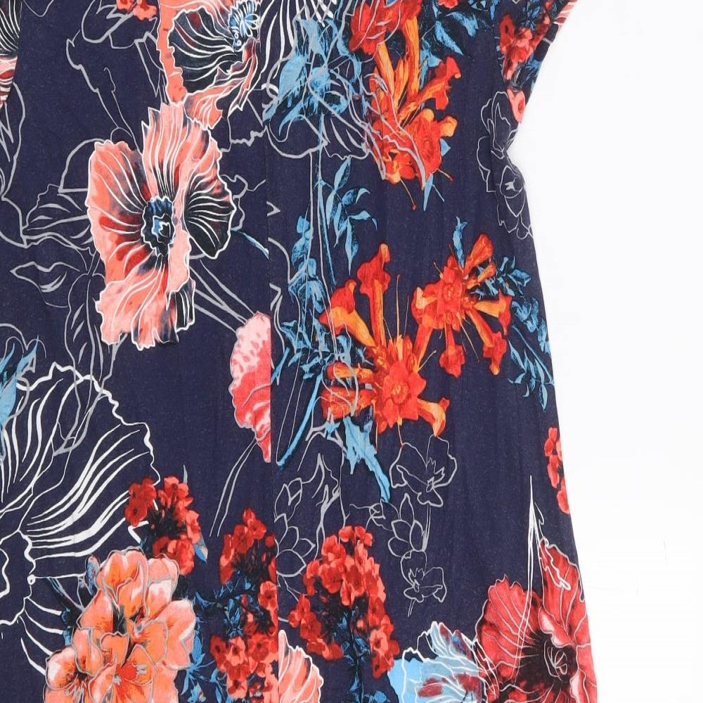 TU Womens Blue Floral Viscose A-Line Size 10 Round Neck Pullover