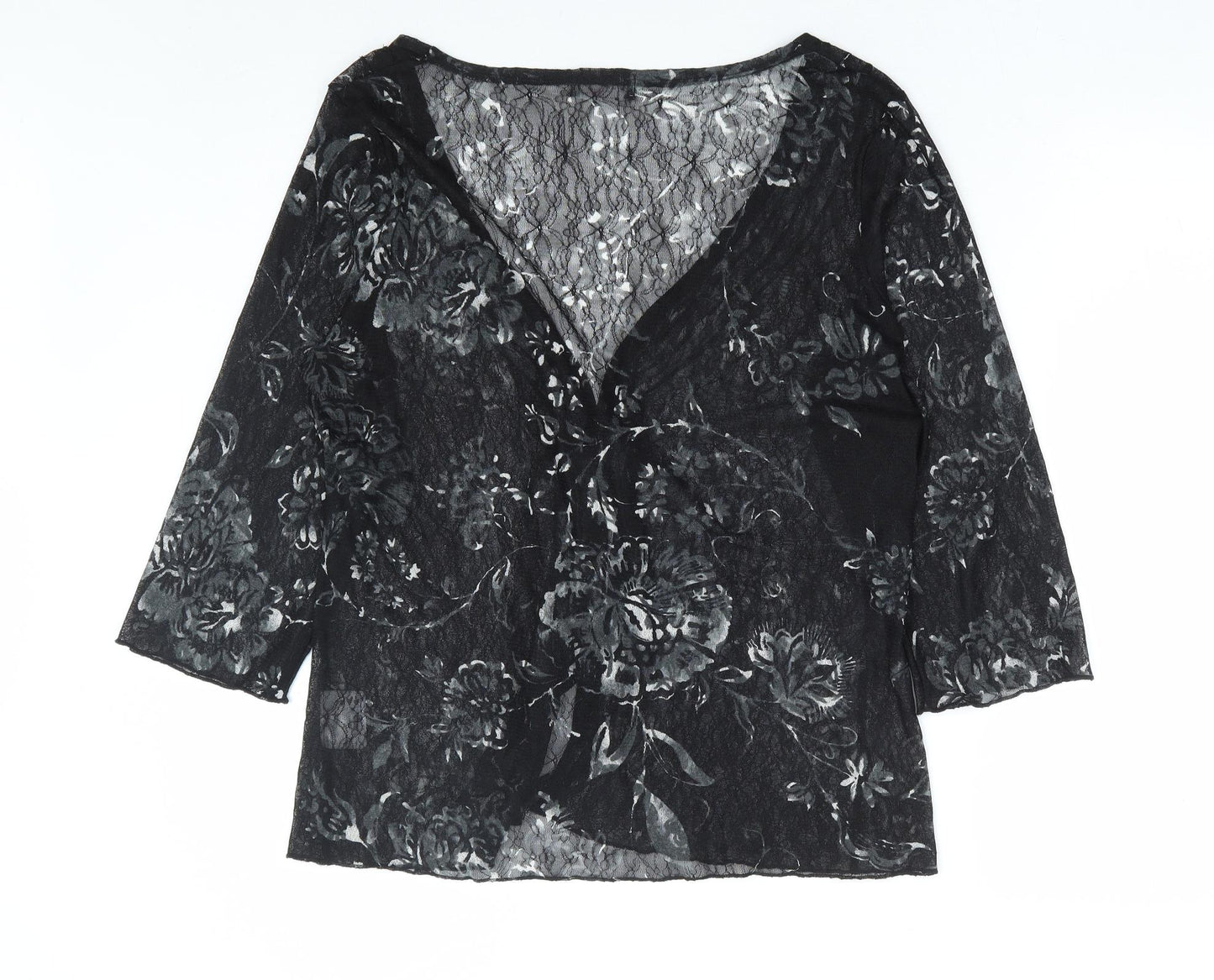 Per Una Womens Black Floral Polyester Basic Blouse Size 18 V-Neck