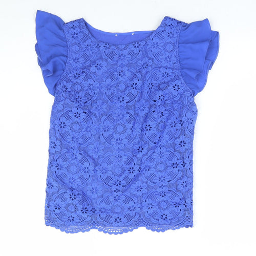 Oasis Womens Blue Polyester Basic T-Shirt Size M Round Neck