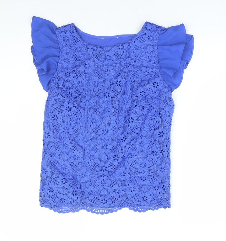 Oasis Womens Blue Polyester Basic T-Shirt Size M Round Neck